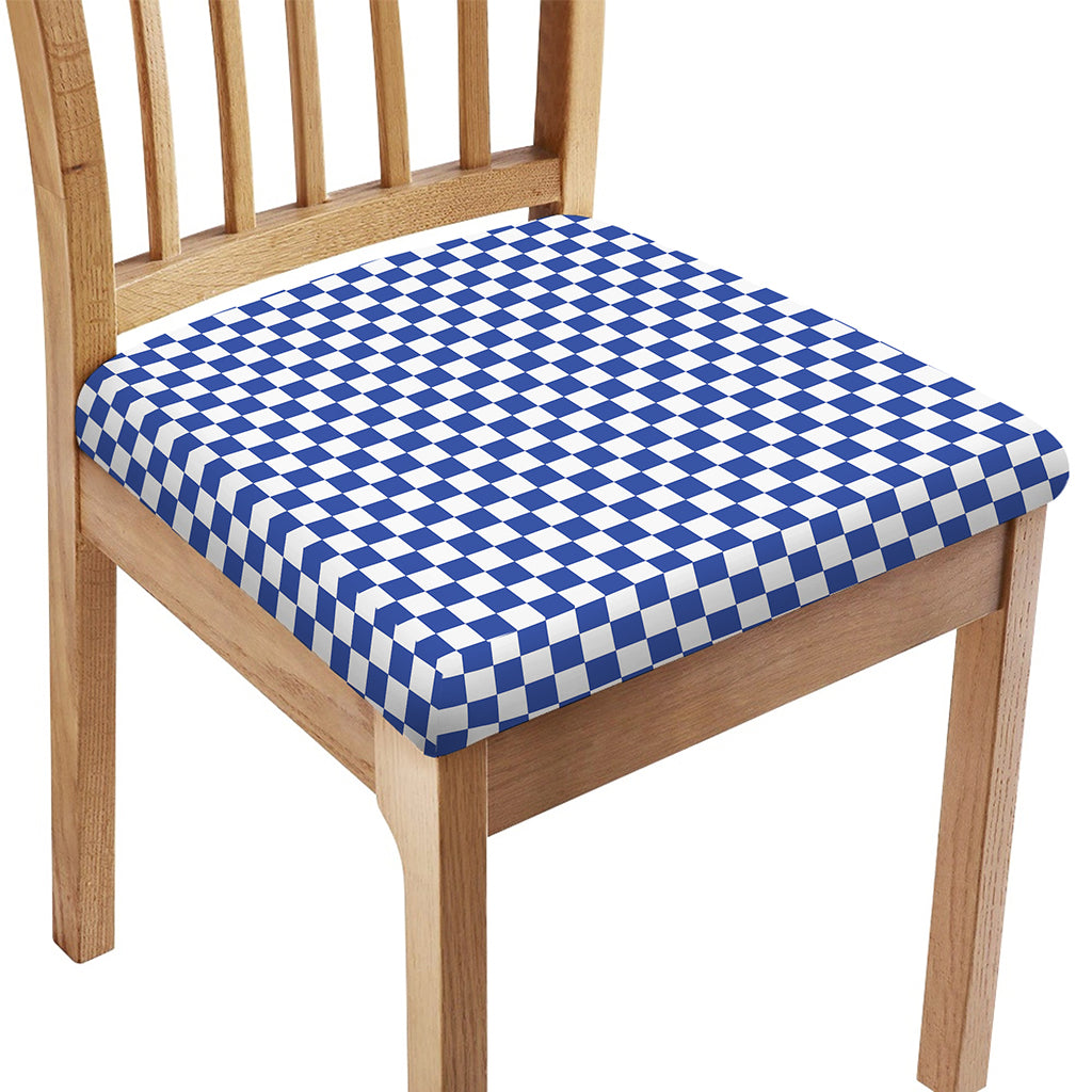Blue And White Checkered Pattern Print Chair Cushion Cover