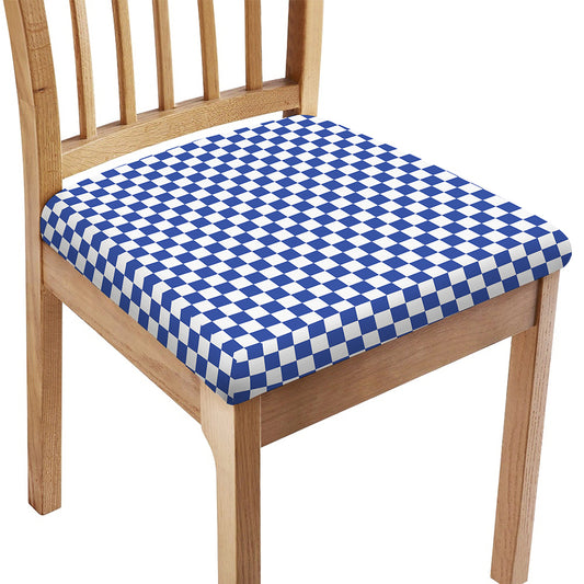 Blue And White Checkered Pattern Print Chair Cushion Cover
