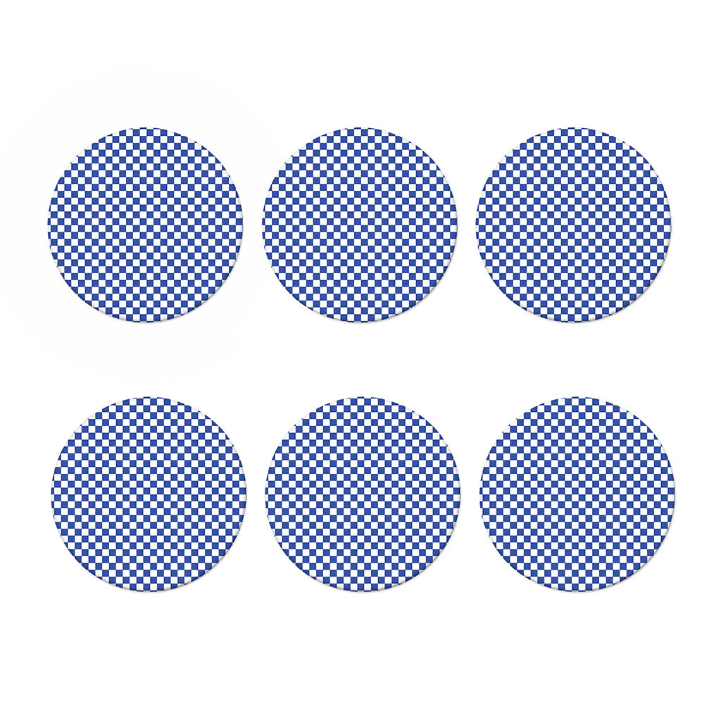 Blue And White Checkered Pattern Print Coaster Set