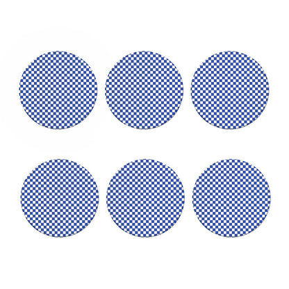 Blue And White Checkered Pattern Print Coaster Set