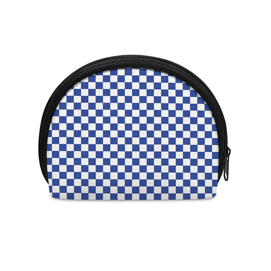 Blue And White Checkered Pattern Print Coin Purse