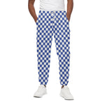Blue And White Checkered Pattern Print Cotton Pants