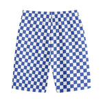 Blue And White Checkered Pattern Print Cotton Shorts