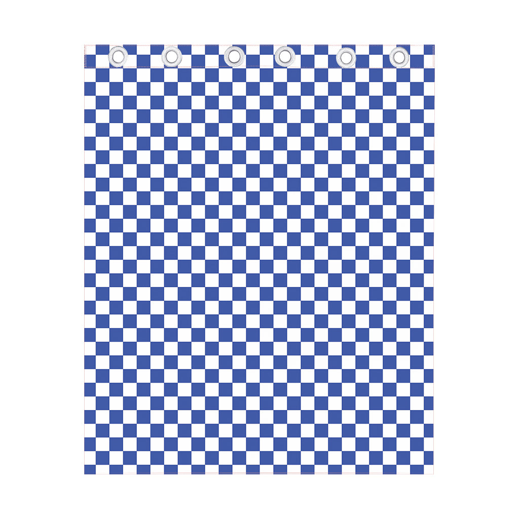 Blue And White Checkered Pattern Print Curtain