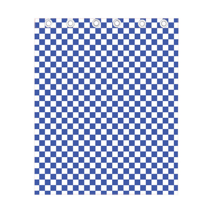 Blue And White Checkered Pattern Print Curtain