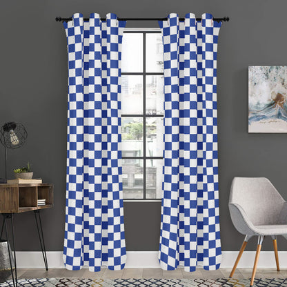 Blue And White Checkered Pattern Print Curtain