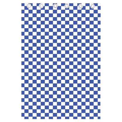 Blue And White Checkered Pattern Print Curtain