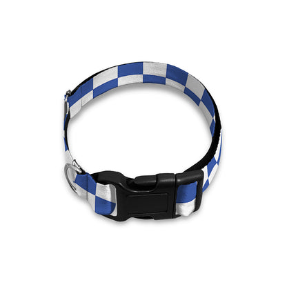 Blue And White Checkered Pattern Print Dog Collar