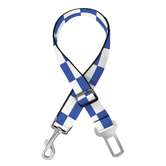 Blue And White Checkered Pattern Print Dog Seat Belt