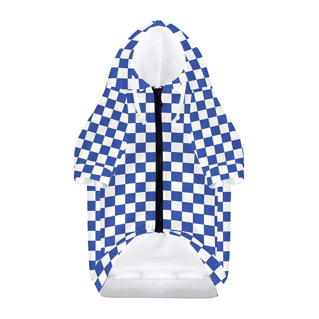 Blue And White Checkered Pattern Print Dog Zip Up Hoodie