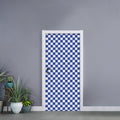 Blue And White Checkered Pattern Print Door Sticker