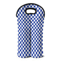 Blue And White Checkered Pattern Print Double Neoprene Wine Tote