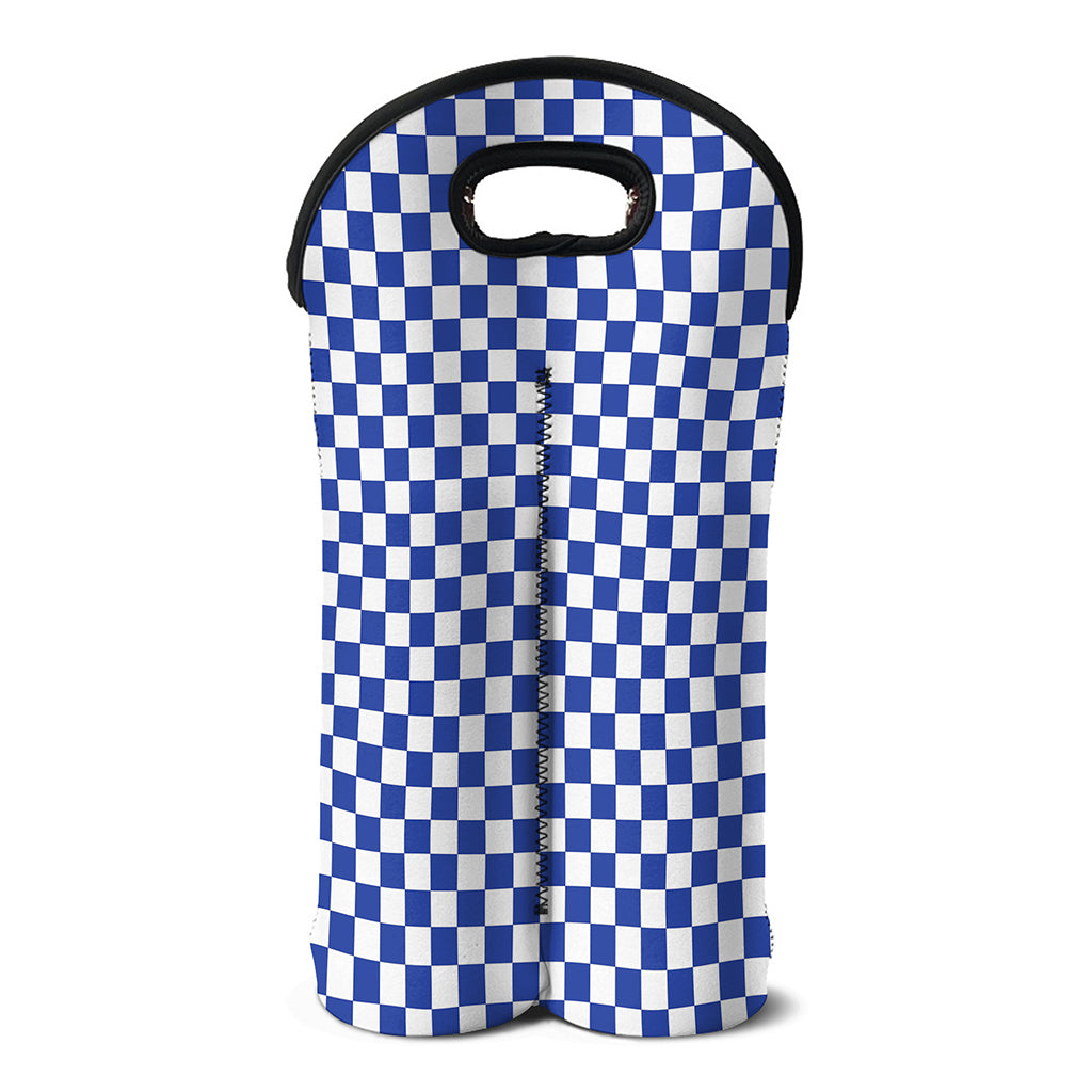 Blue And White Checkered Pattern Print Double Neoprene Wine Tote