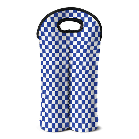 Blue And White Checkered Pattern Print Double Neoprene Wine Tote