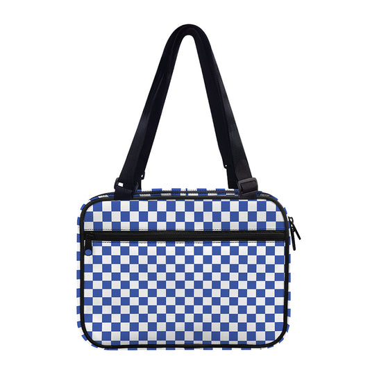 Blue And White Checkered Pattern Print Double Strap Bible Bag