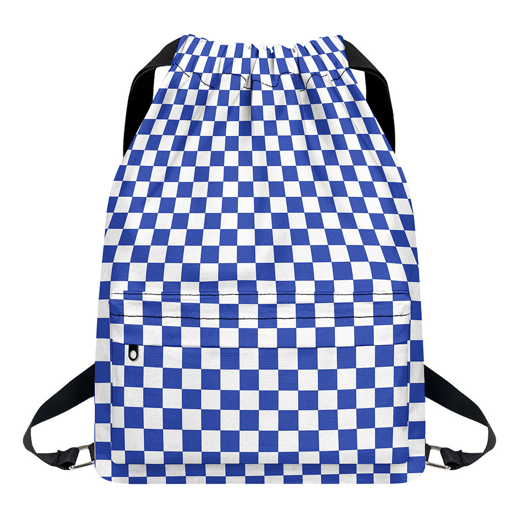 Blue And White Checkered Pattern Print Drawstring Backpack