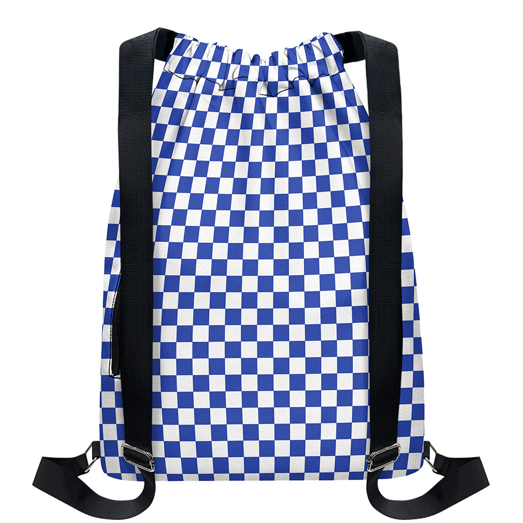 Blue And White Checkered Pattern Print Drawstring Backpack