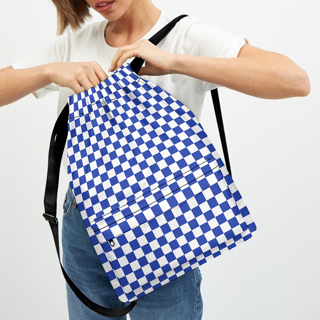 Blue And White Checkered Pattern Print Drawstring Backpack