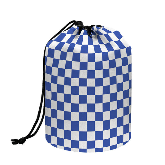 Blue And White Checkered Pattern Print Drawstring Makeup Bag