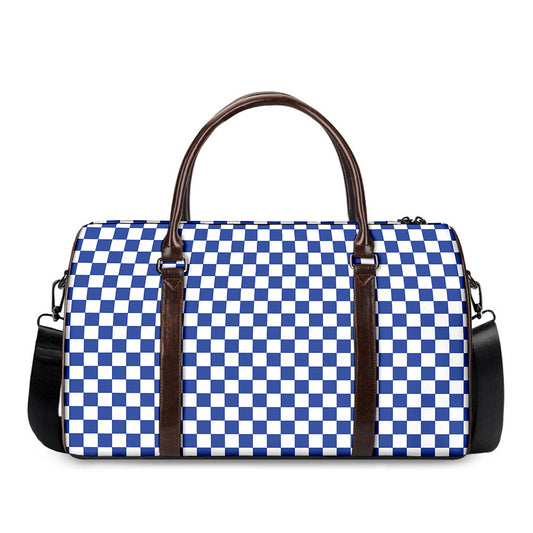 Blue And White Checkered Pattern Print Duffle Bag