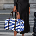 Blue And White Checkered Pattern Print Duffle Bag