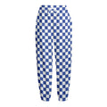 Blue And White Checkered Pattern Print Fleece Lined Knit Pants
