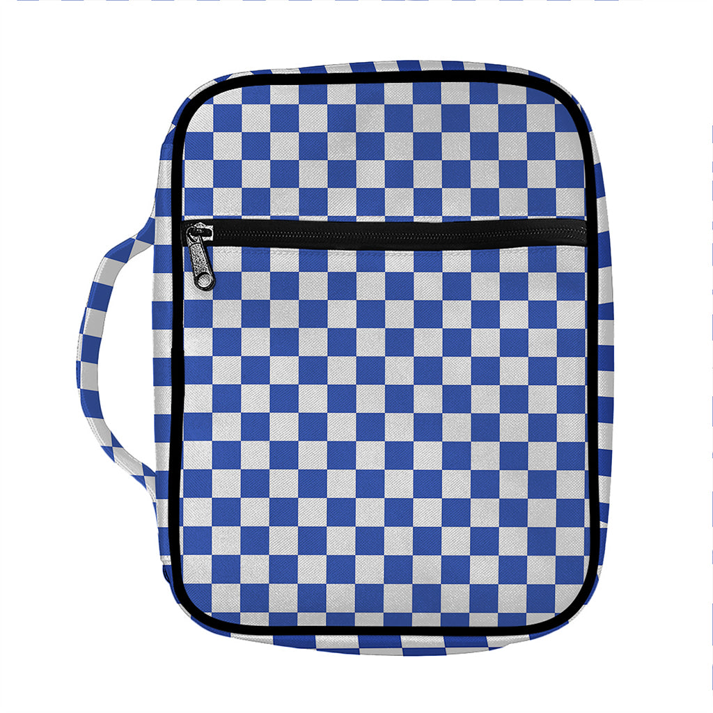 Blue And White Checkered Pattern Print Front Pocket Bible Bag