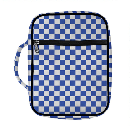 Blue And White Checkered Pattern Print Front Pocket Bible Bag
