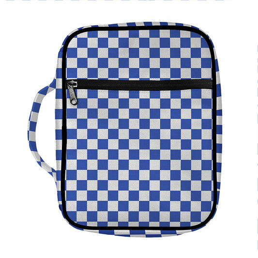 Blue And White Checkered Pattern Print Front Pocket Bible Bag
