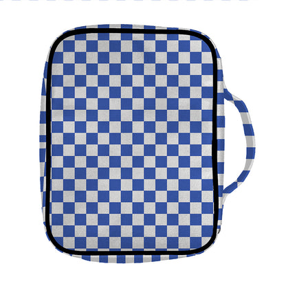 Blue And White Checkered Pattern Print Front Pocket Bible Bag