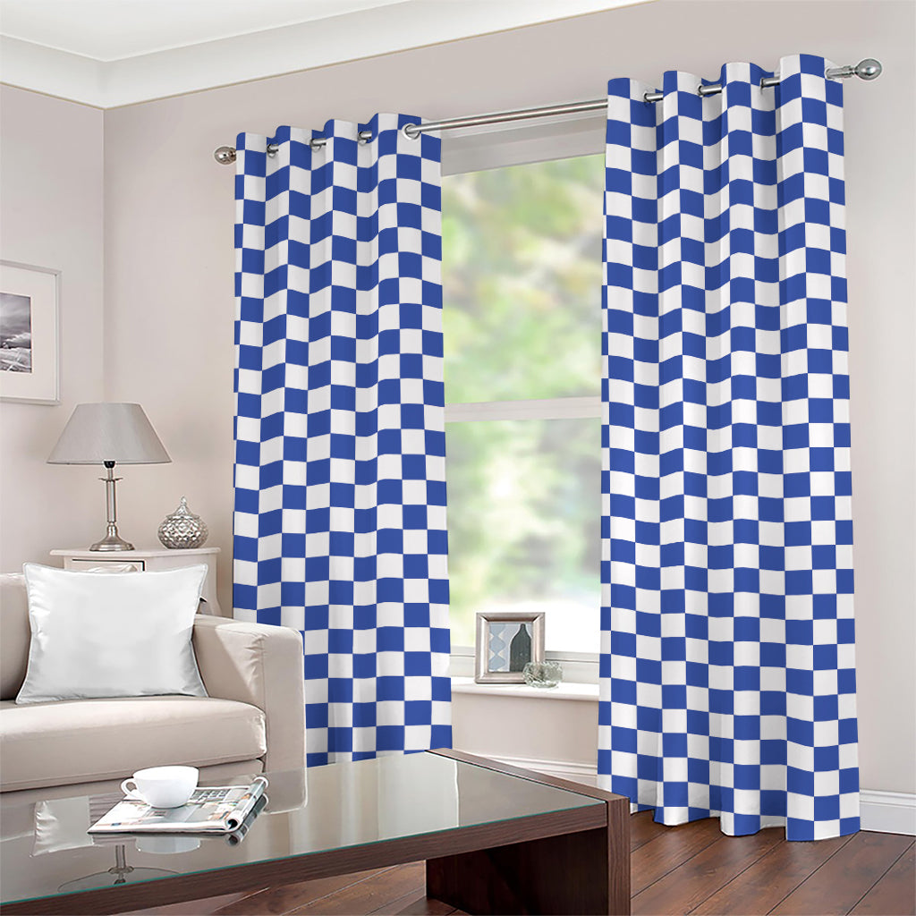 Blue And White Checkered Pattern Print Grommet Curtains