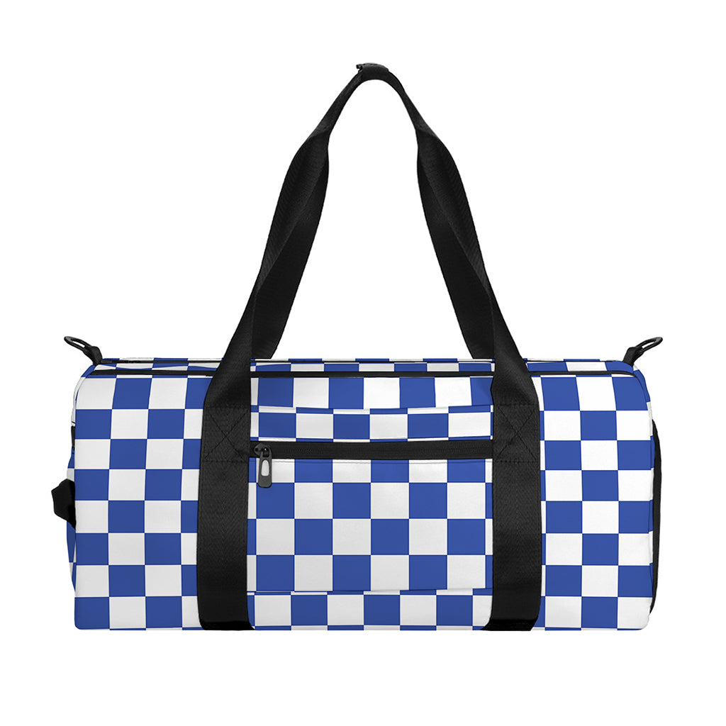 Blue And White Checkered Pattern Print Gym Bag