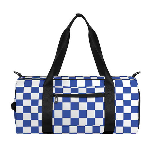 Blue And White Checkered Pattern Print Gym Bag