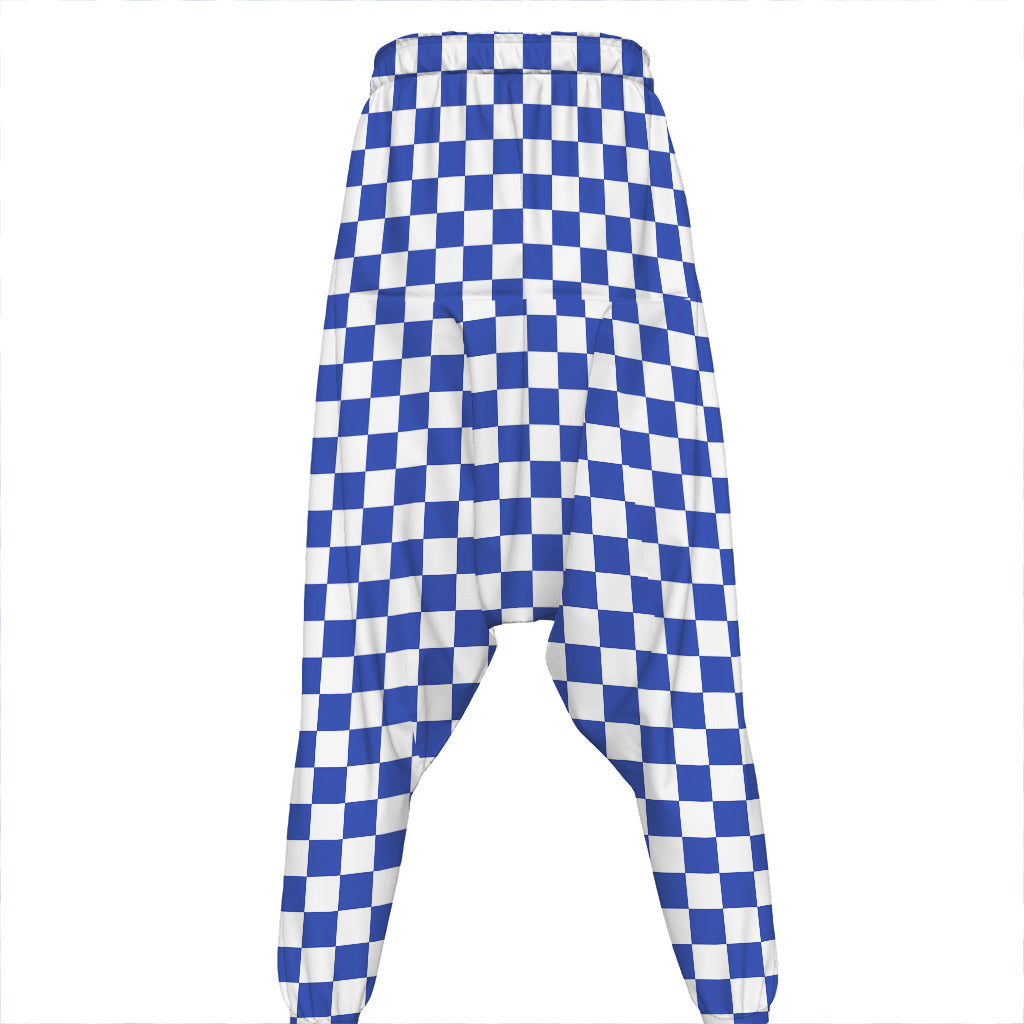 Blue And White Checkered Pattern Print Hammer Pants