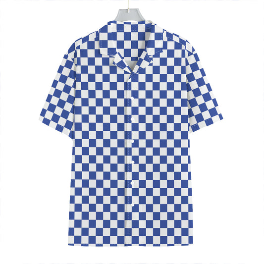 Blue And White Checkered Pattern Print Hawaiian Shirt