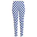 Blue And White Checkered Pattern Print High-Waisted Pocket Leggings
