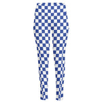 Blue And White Checkered Pattern Print High-Waisted Pocket Leggings