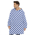 Blue And White Checkered Pattern Print Hoodie Blanket