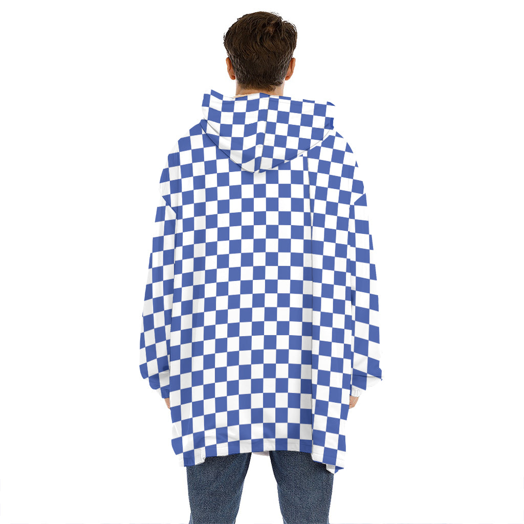 Blue And White Checkered Pattern Print Hoodie Blanket