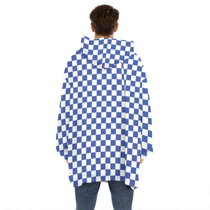 Blue And White Checkered Pattern Print Hoodie Blanket
