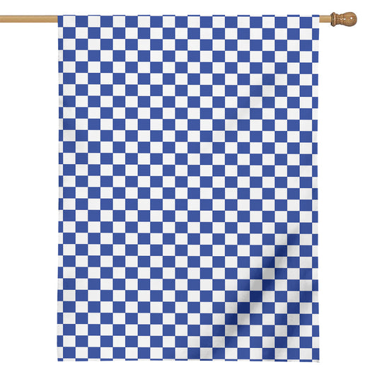 Blue And White Checkered Pattern Print House Flag