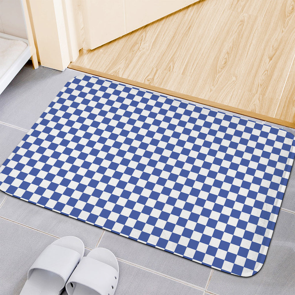 Blue And White Checkered Pattern Print Indoor Door Mat