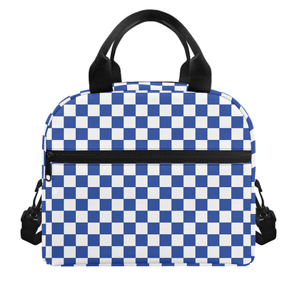 Blue And White Checkered Pattern Print Insulated Lunch Bag