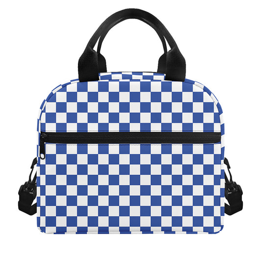 Blue And White Checkered Pattern Print Insulated Lunch Bag