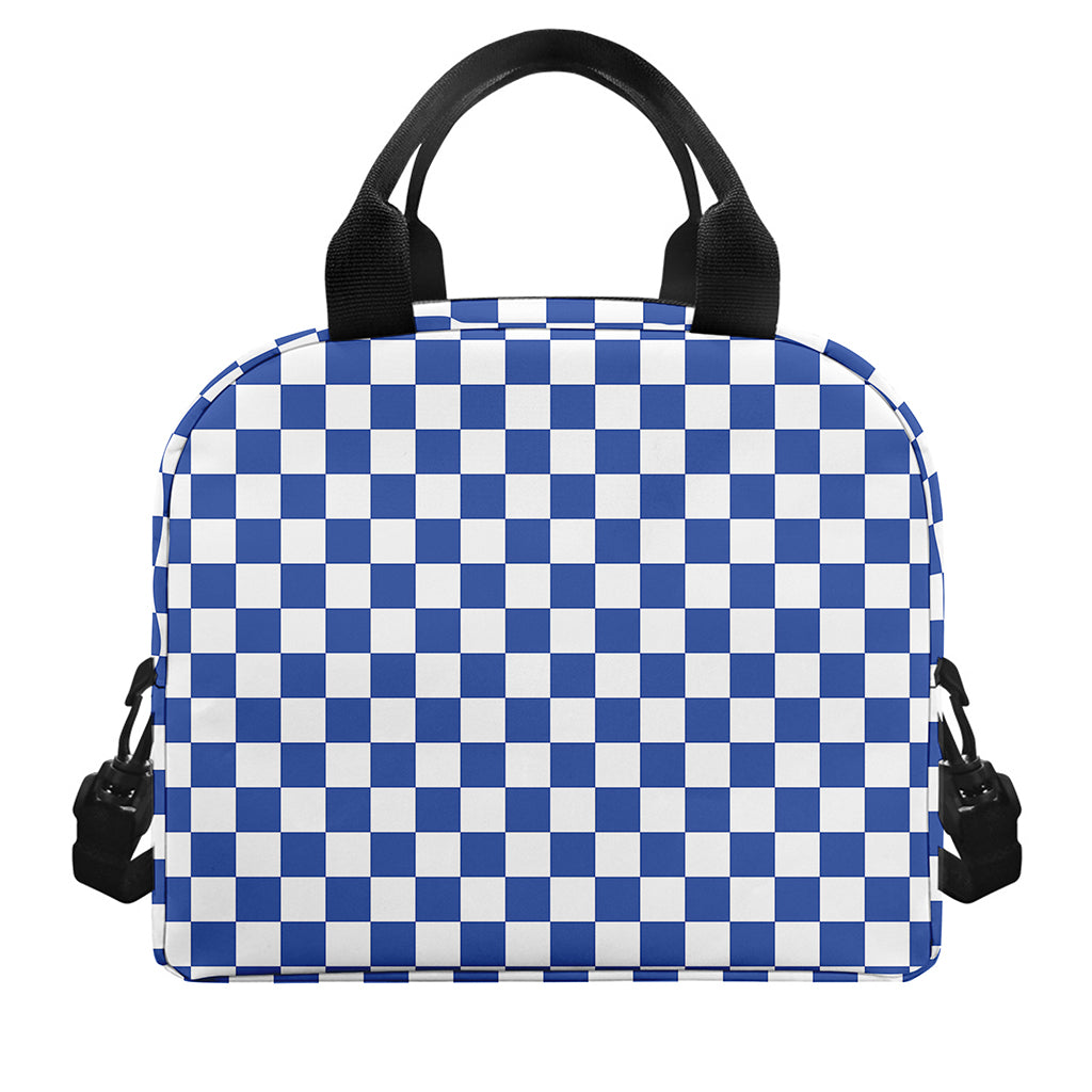 Blue And White Checkered Pattern Print Insulated Lunch Bag