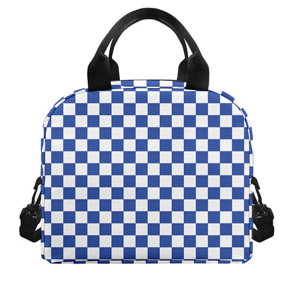 Blue And White Checkered Pattern Print Insulated Lunch Bag