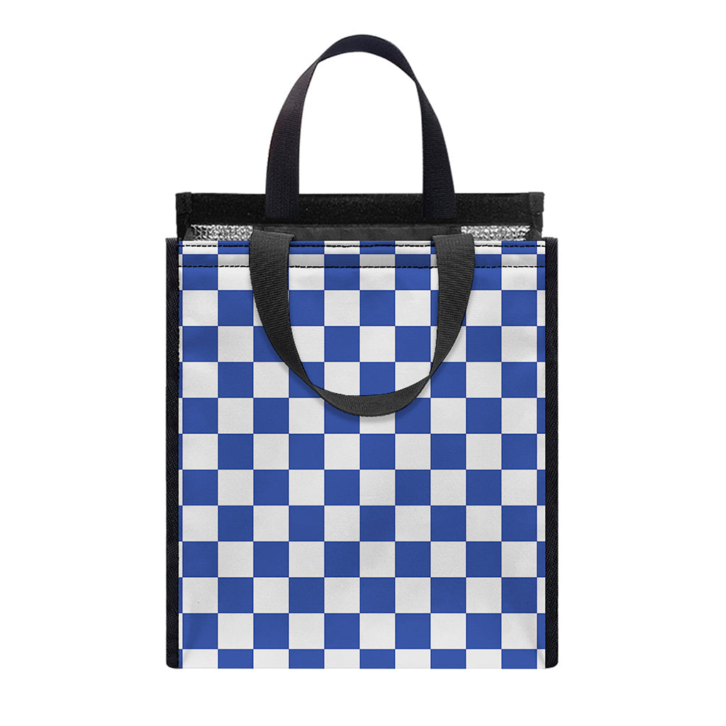 Blue And White Checkered Pattern Print Insulated Lunch Tote