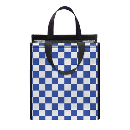 Blue And White Checkered Pattern Print Insulated Lunch Tote