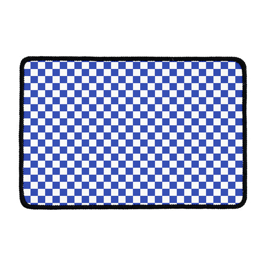 Blue And White Checkered Pattern Print Kitchen Mat