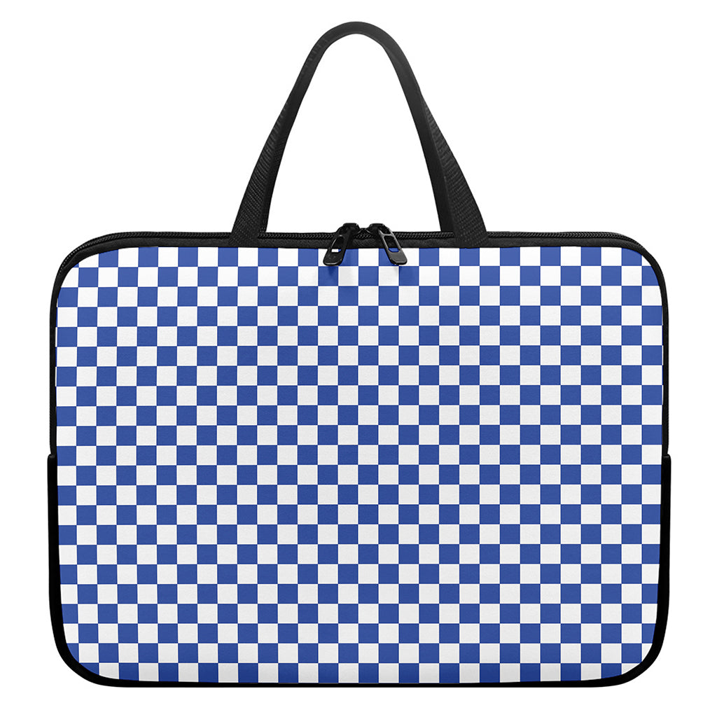 Blue And White Checkered Pattern Print Laptop Sleeve With Handle